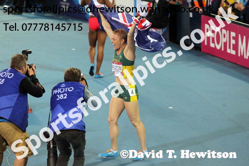 Sally Pearson (Australia) wins the 100 metres hurdles at the Commonwealth Games, Glasgow. Photo: David T. Hewitson/Sports for All Pics